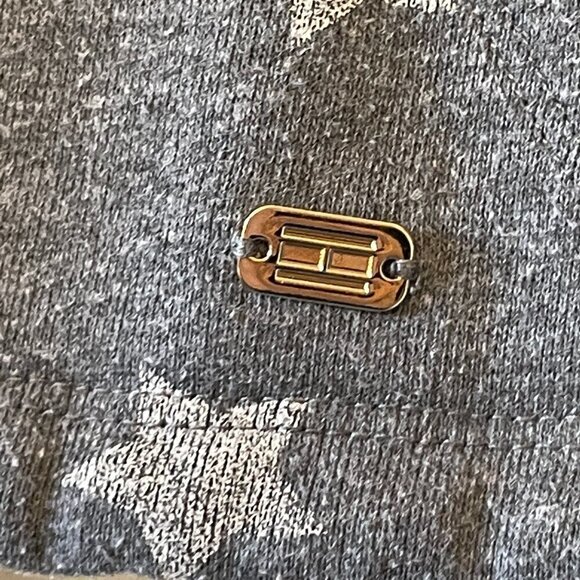 Tommy Hilfiger Sport Hoodie Oversize Grey has White Stars Gold Metallic Spellout - Picture 3 of 9